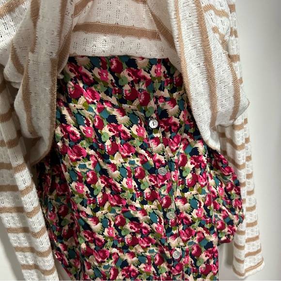 Postmark Anthropologie Layered Floral Stripes Sweater Pullover Top Size Medium - Picture 4 of 10